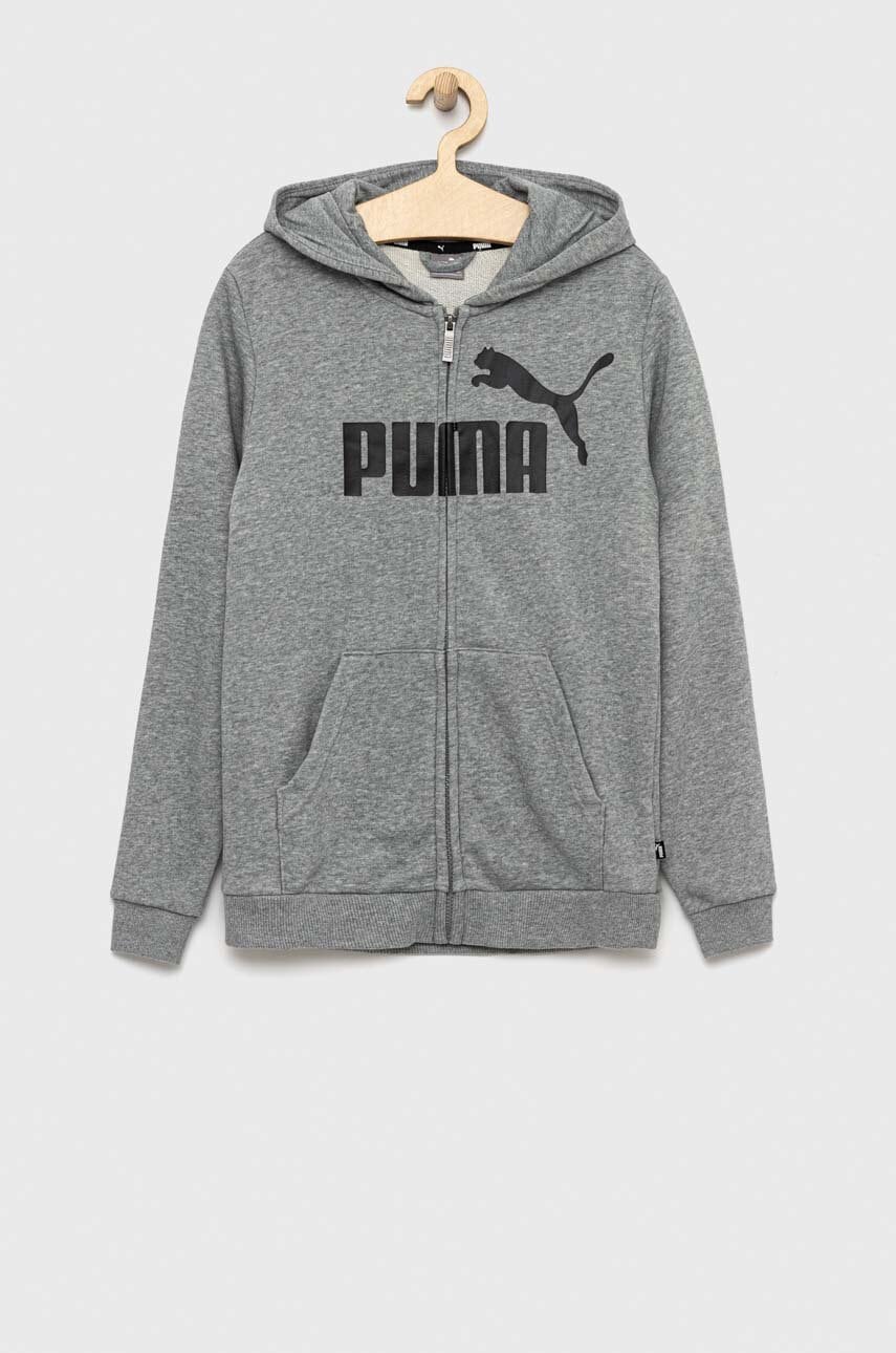 E-shop Dětská mikina Puma ESS Big Logo FZ Hoodie TR B šedá barva, s kapucí, vzorovaná