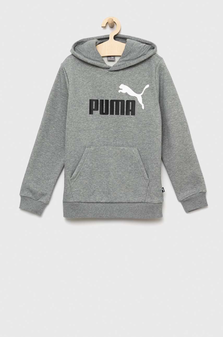 Puma bluza copii ESS+ 2 Col Big Logo Hoodie FL B culoarea gri, cu glugă, cu imprimeu