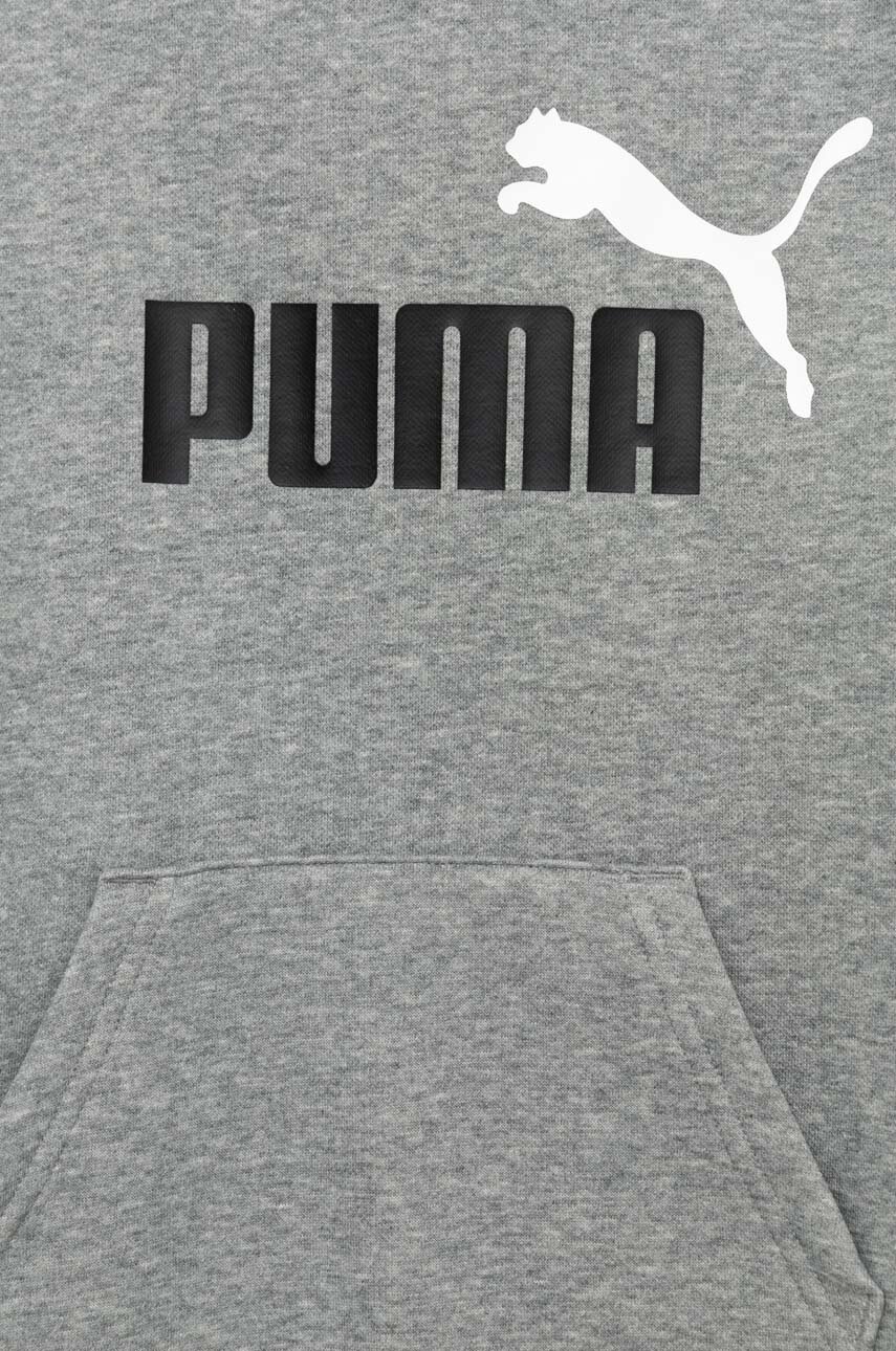 Puma Bluza Copii ESS+ 2 Col Big Logo Hoodie FL B Culoarea Gri, Cu Glugă, Cu Imprimeu