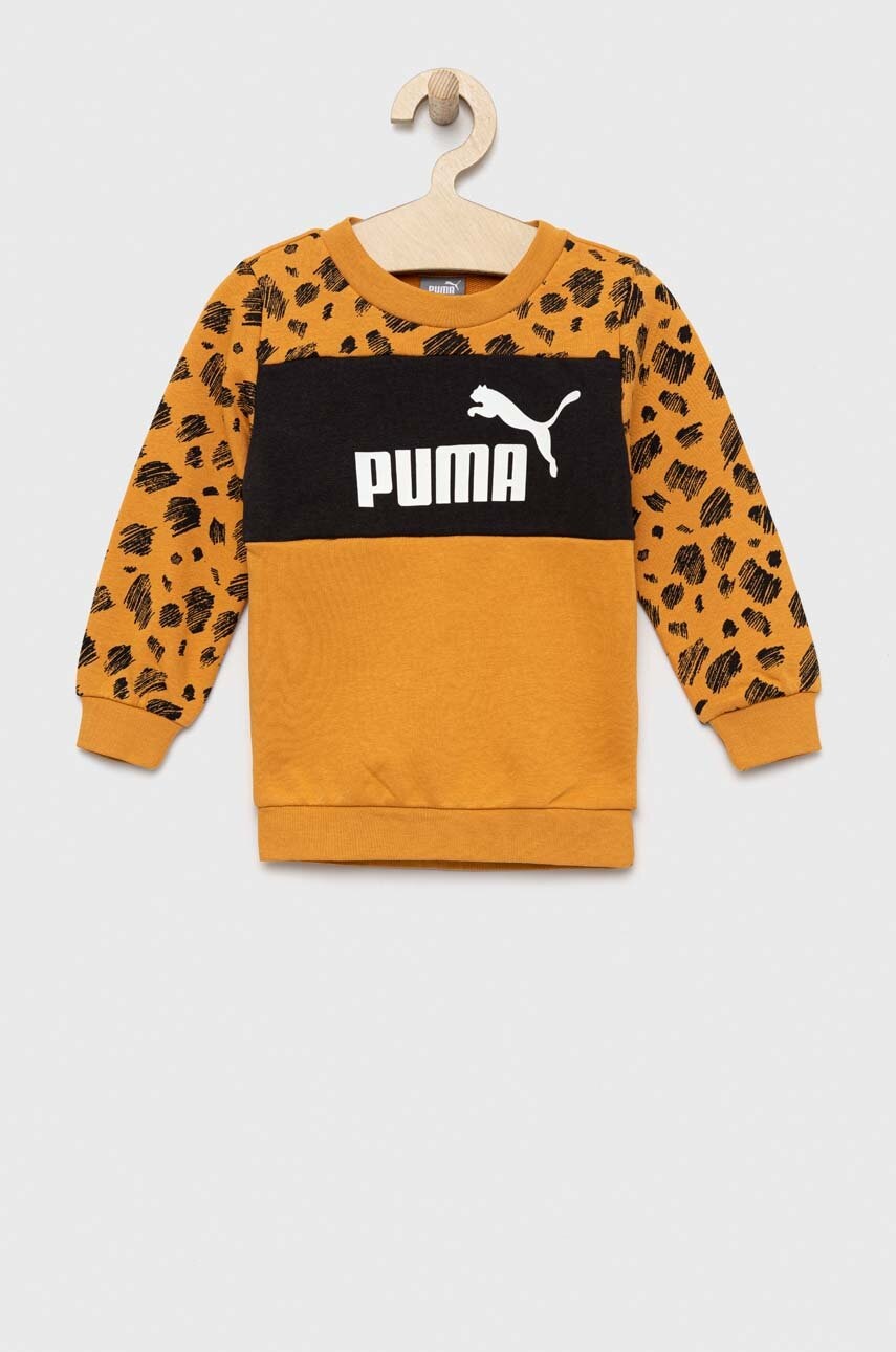 Levně Dětská mikina Puma ESS+ MATES Crew žlutá barva, vzorovaná