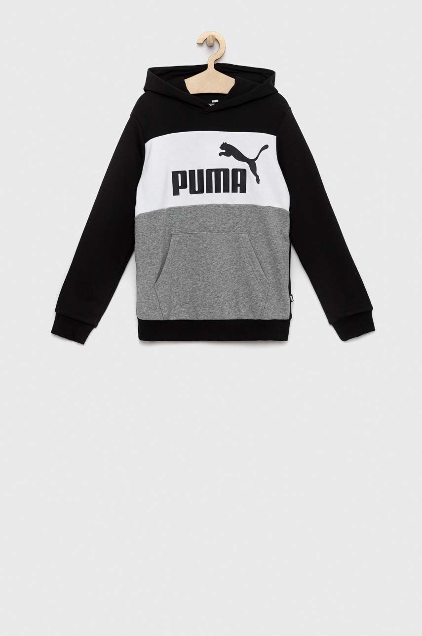 E-shop Dětská mikina Puma ESS Colorblock Hoodie TR B černá barva, s kapucí, vzorovaná