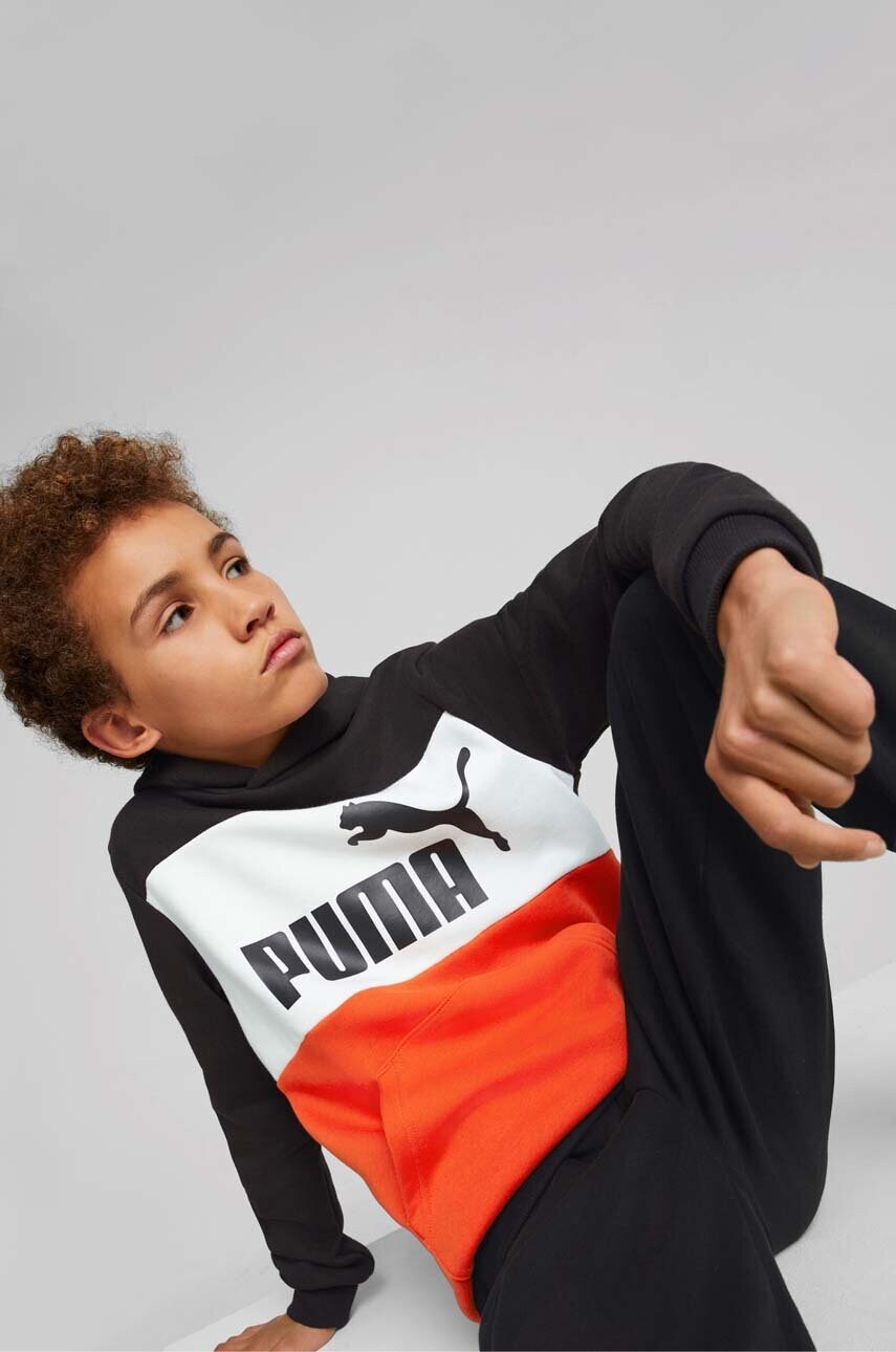 

Детская кофта Puma ESS Colorblock Hoodie TR B цвет чёрный с капюшоном узор