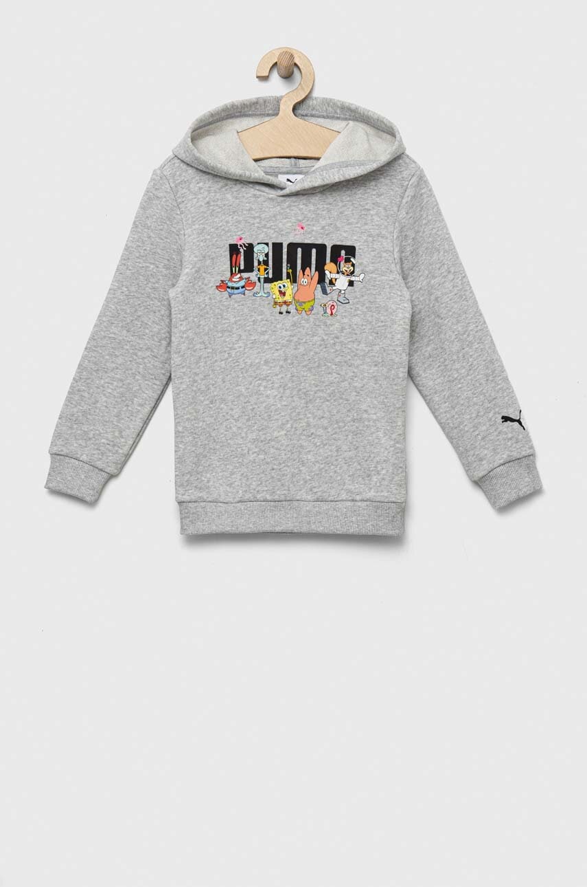 Puma bluza copii puma x spongebob hoodie tr culoarea gri, cu glugă, cu imprimeu