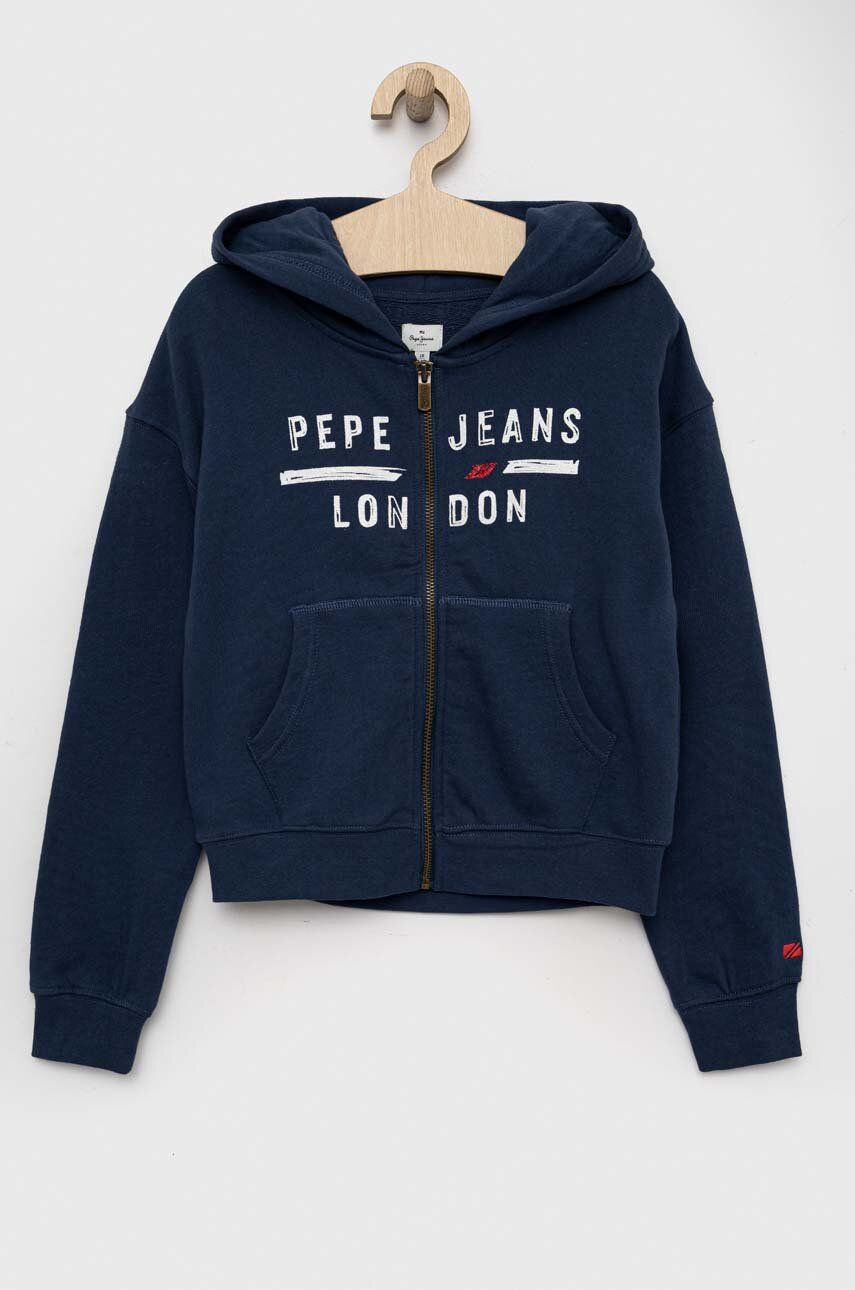 Dětská bavlněná mikina Pepe Jeans tmavomodrá barva, s kapucí, s potiskem - námořnická modř -  1