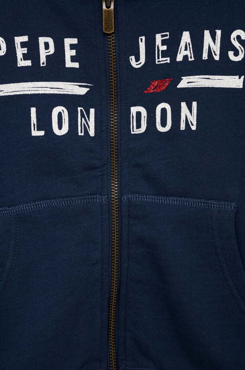 Детская хлопковая кофта Pepe Jeans цвет синий с капюшоном с принтом