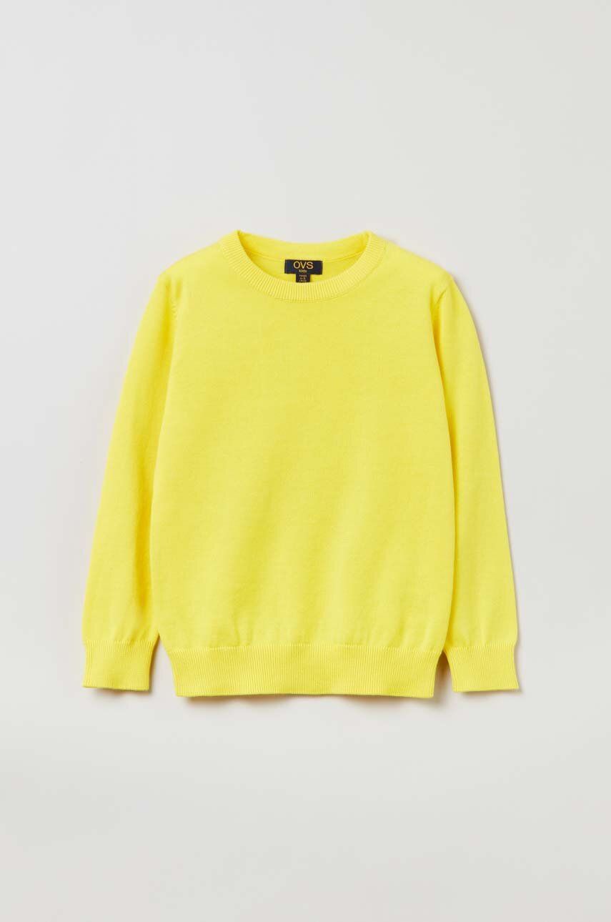 OVS pulover de bumbac pentru copii culoarea galben
