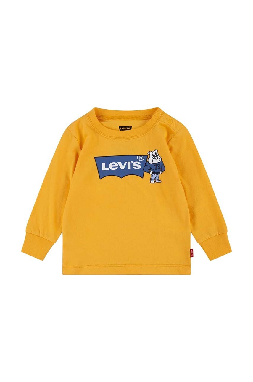 

Бебешки памучна блуза с дълги ръкави Levi's в оранжево с принт, Оранжев