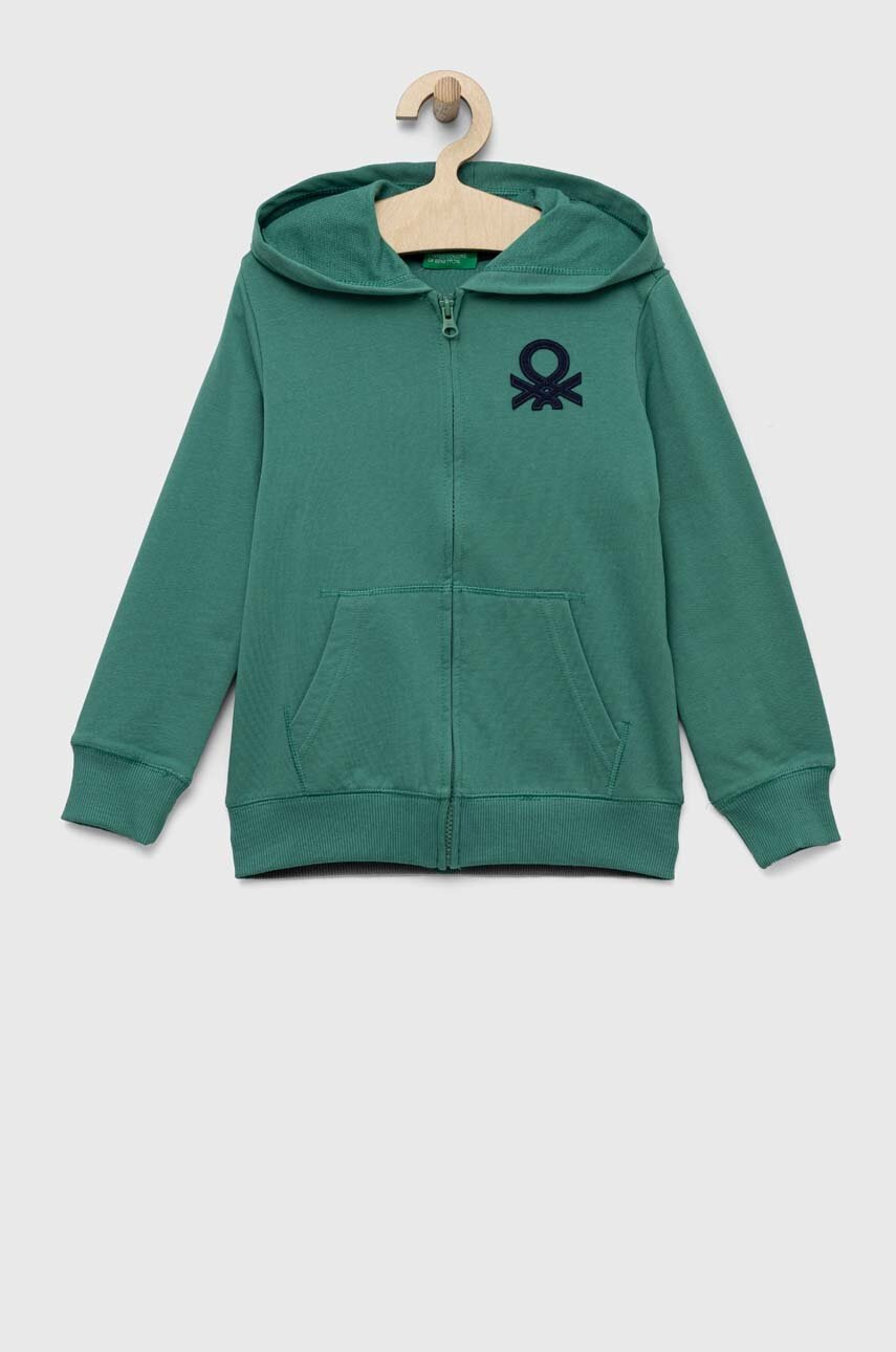 

Дитяча бавовняна кофта United Colors of Benetton колір зелений з капюшоном візерунок