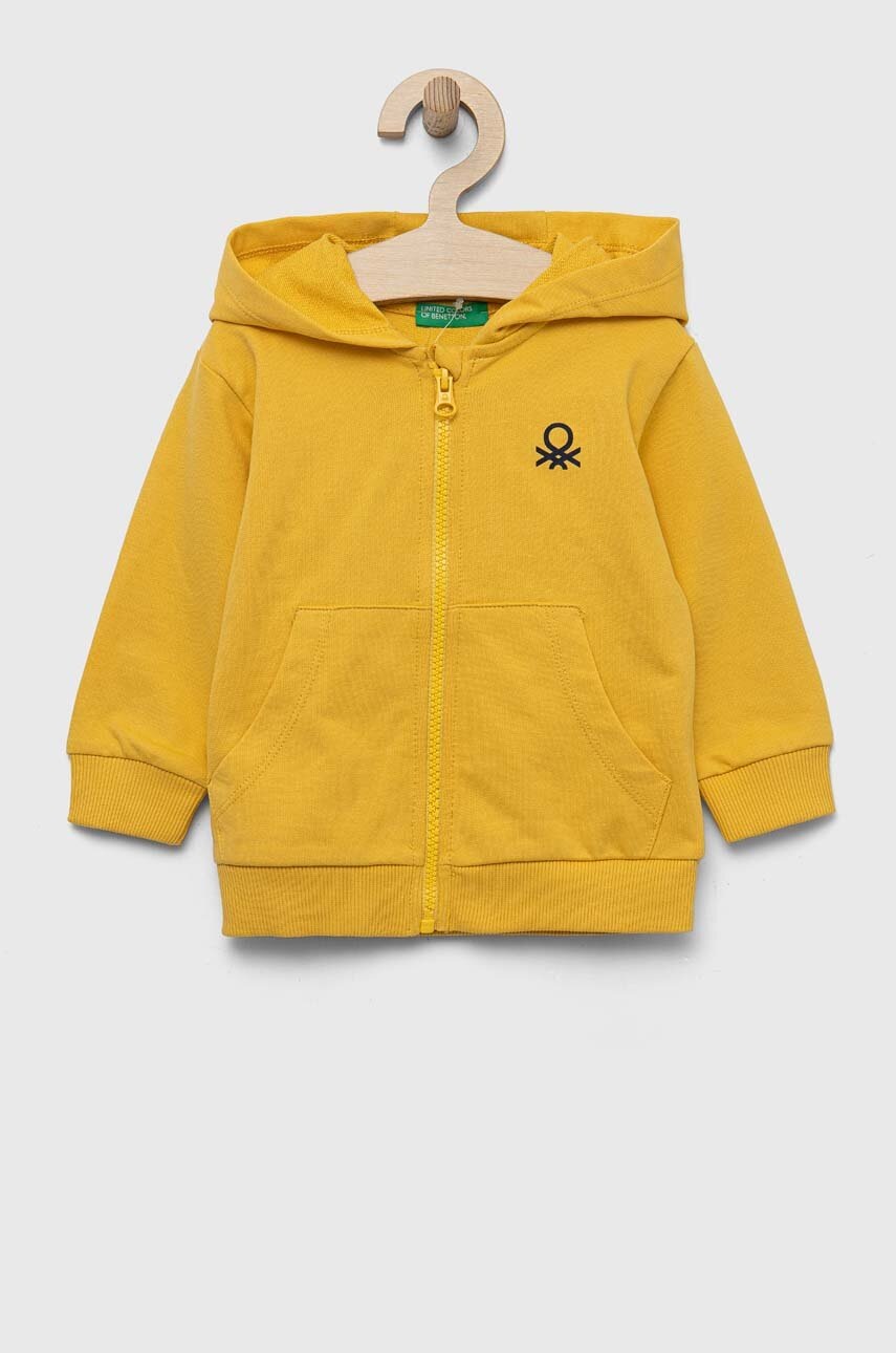 

Дитяча бавовняна кофта United Colors of Benetton колір жовтий з капюшоном з принтом
