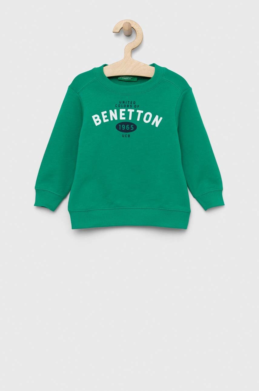 

Дитяча бавовняна кофта United Colors of Benetton колір зелений з принтом