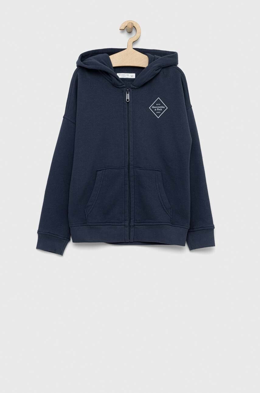 Abercrombie & Fitch bluza copii culoarea albastru marin, cu glugă, neted
