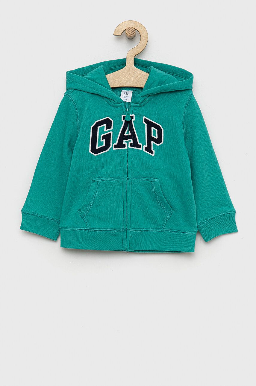 GAP bluza copii culoarea verde, cu glugă, cu imprimeu