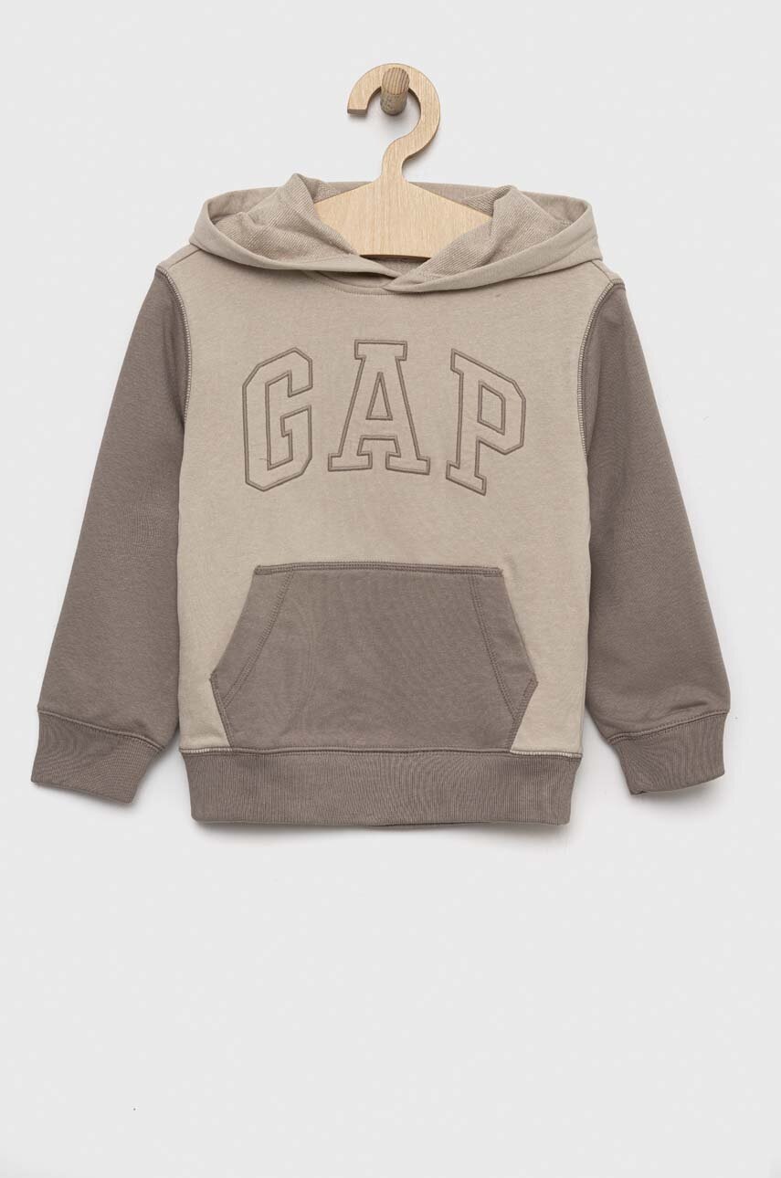 

Детски суичър GAP в кафяво с качулка с апликация, Кафяв