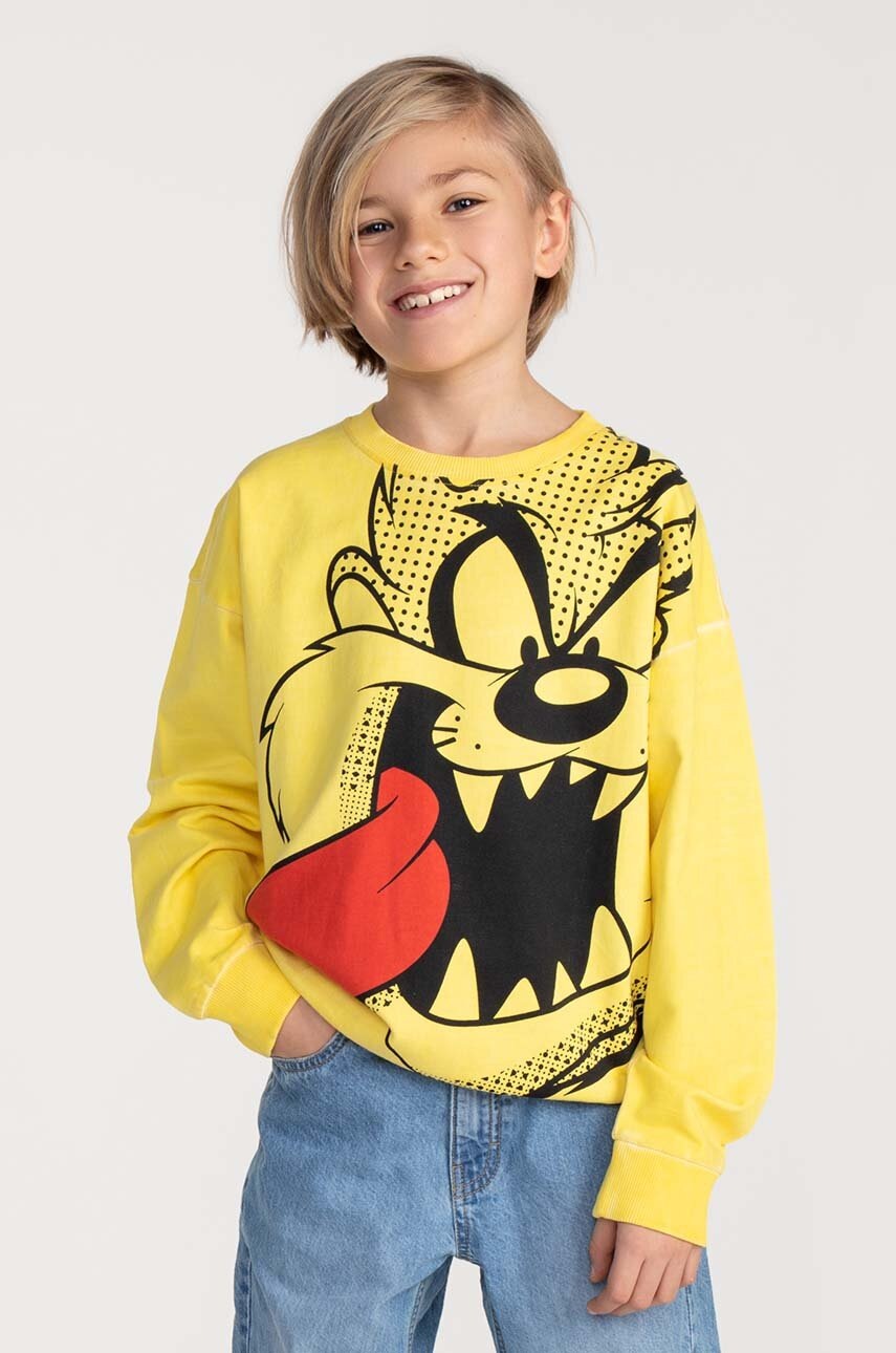 

Детская хлопковая кофта Coccodrillo x Looney Tunes цвет жёлтый с принтом