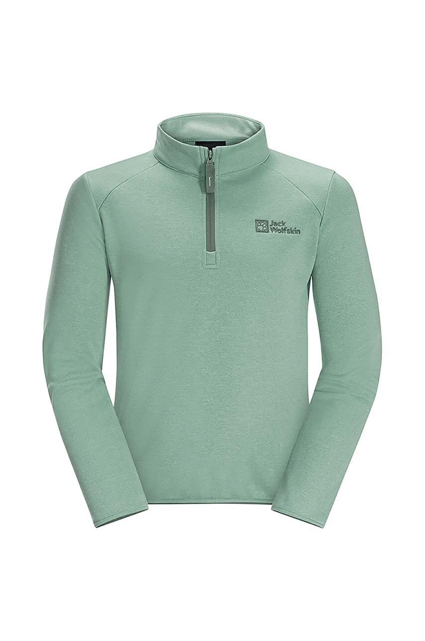 Дитяча кофта Jack Wolfskin колір зелений однотонна Дитяча кофта Jack Wolfskin колір зелений однотонна