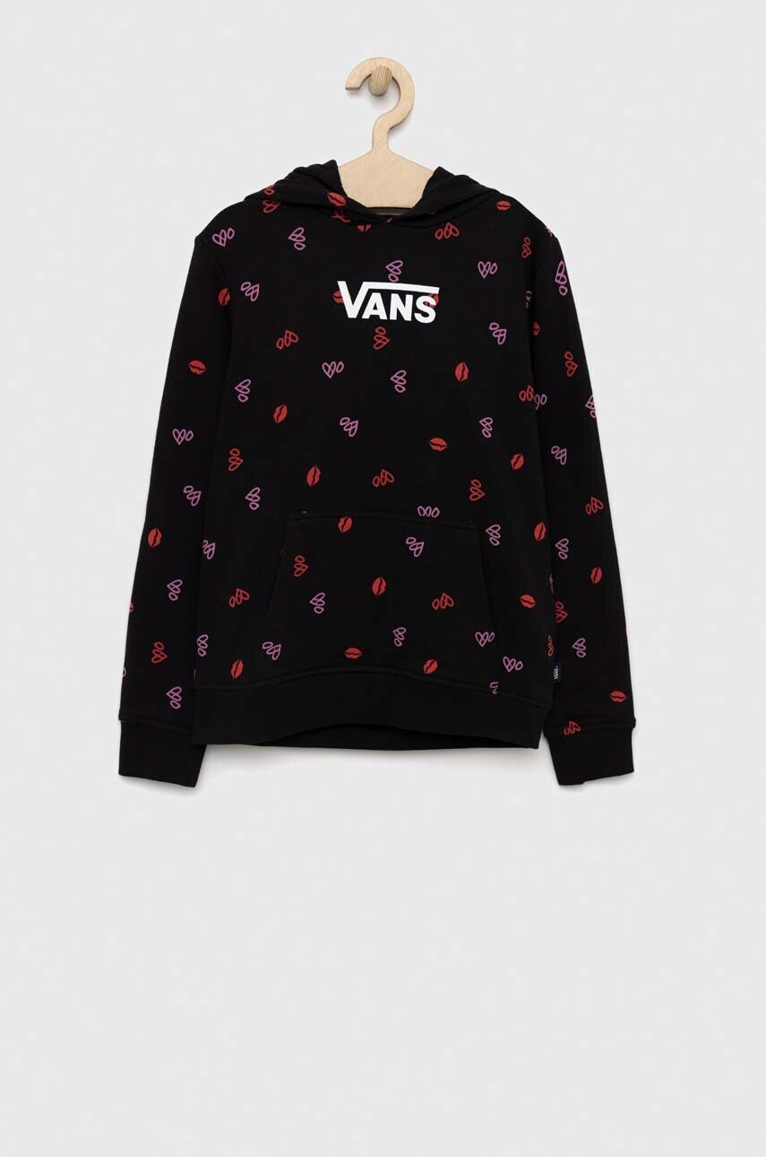 Vans hanorac de bumbac pentru copii LOVE VANS HOODIE Black culoarea negru, cu glugă, modelator