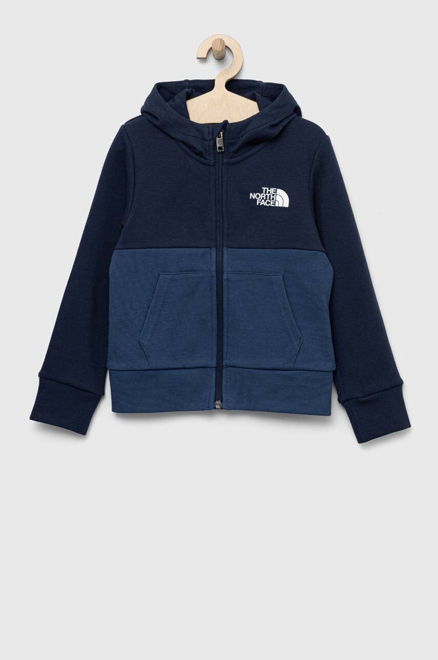 

Дитяча кофта The North Face колір синій з капюшоном з принтом