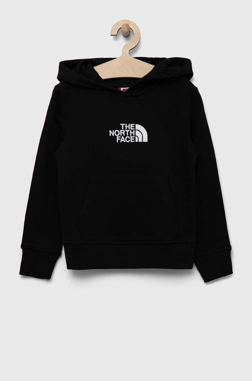 Детская хлопковая кофта The North Face цвет чёрный с капюшоном с аппликацией Детская хлопковая кофта The North Face цвет чёрный с капюшоном с аппликацией