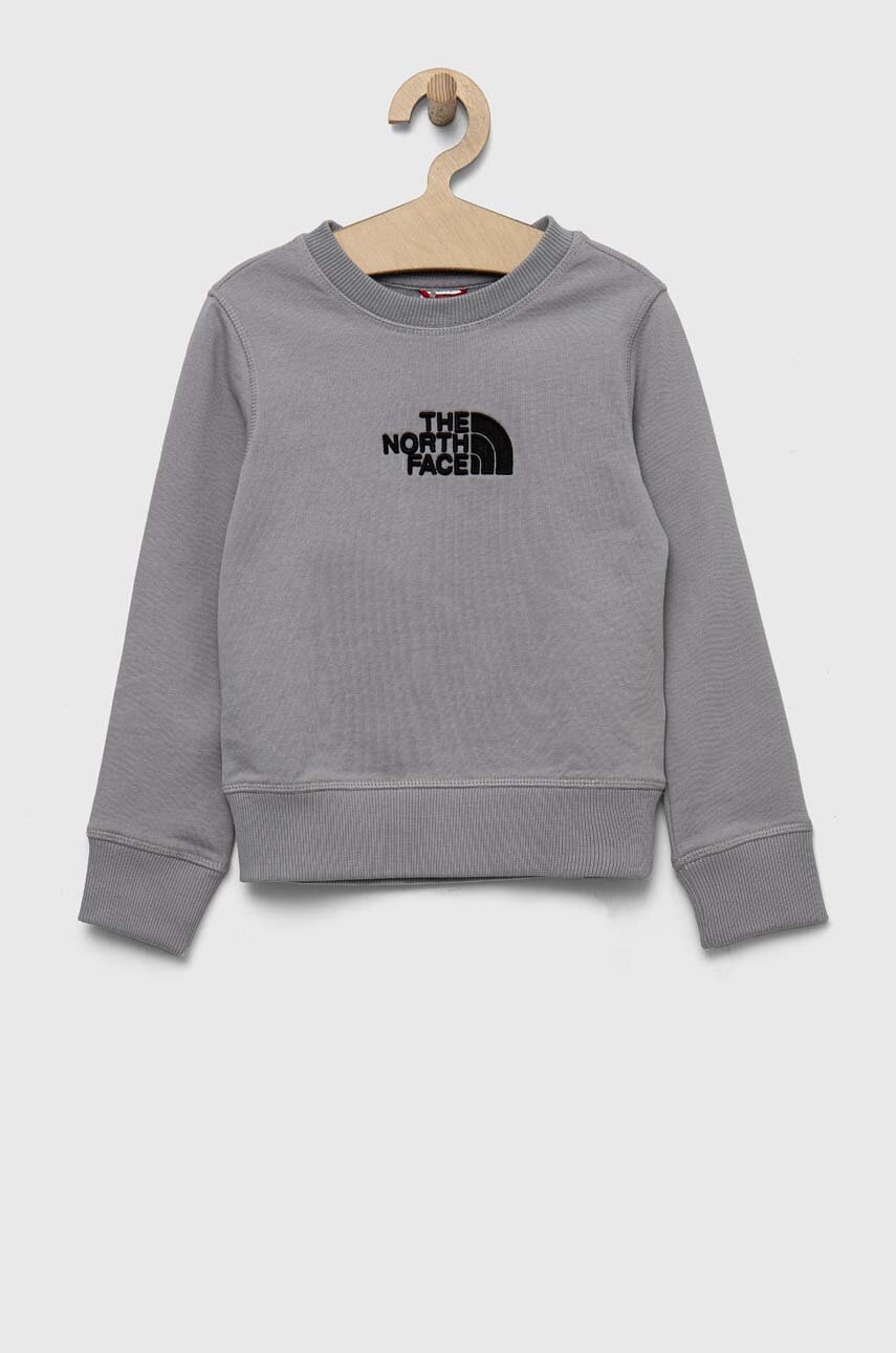 Детская хлопковая кофта The North Face цвет серый с аппликацией Детская хлопковая кофта The North Face цвет серый с аппликацией