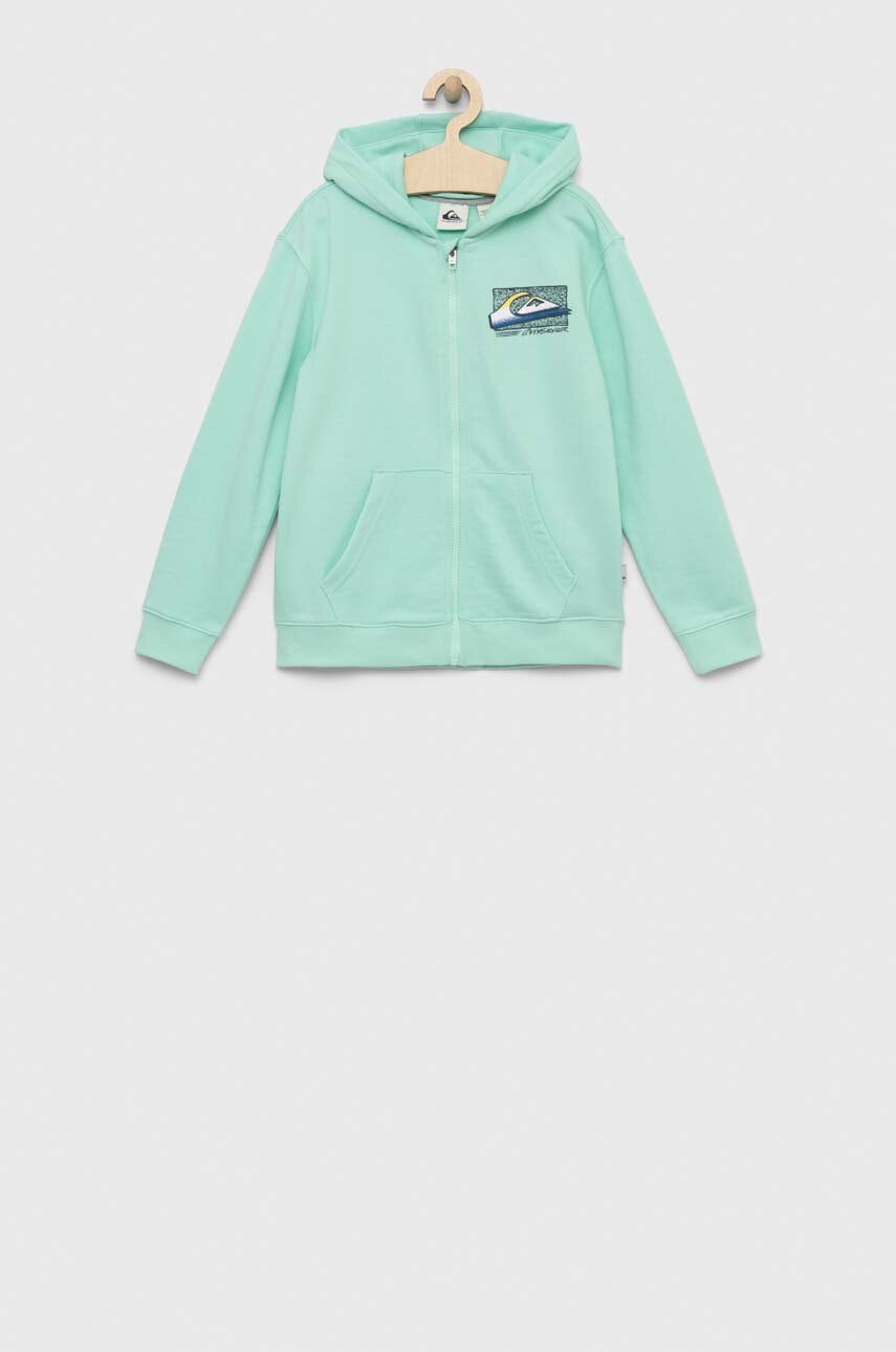 Дитяча кофта Quiksilver колір бірюзовий з капюшоном з принтом Дитяча кофта Quiksilver колір бірюзовий з капюшоном з принтом