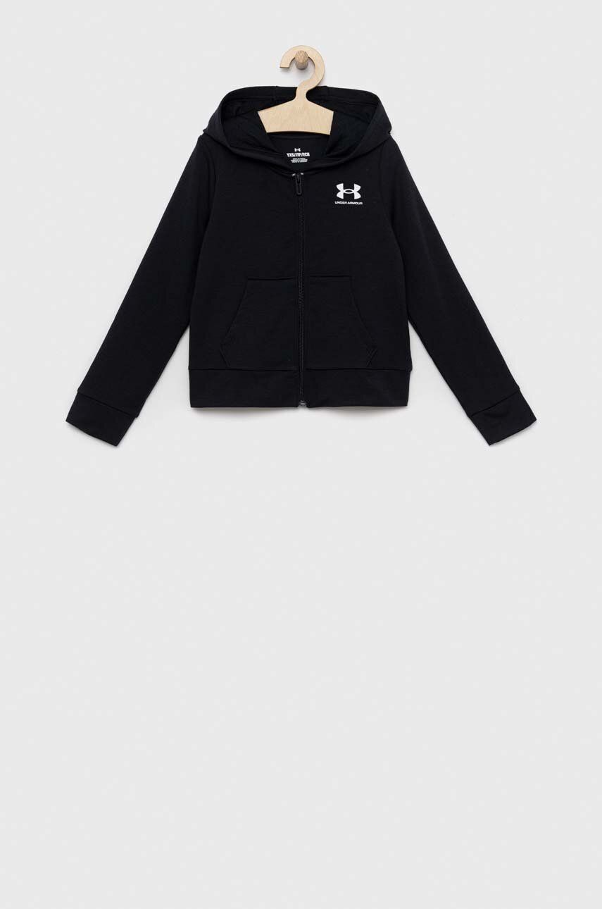 Under Armour bluza copii culoarea negru, cu glugă, neted -