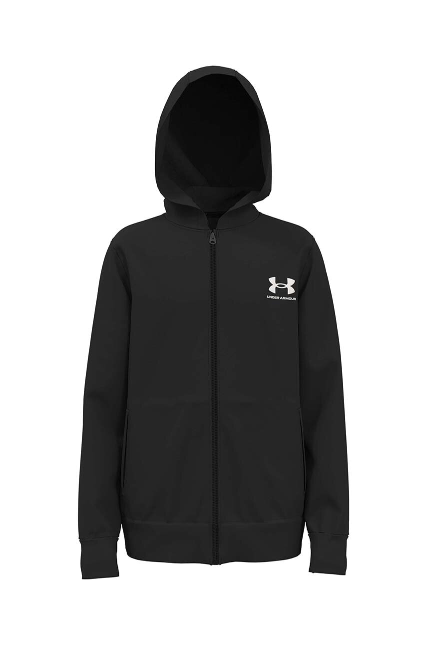 Under Armour bluza copii culoarea negru, cu glugă, melanj