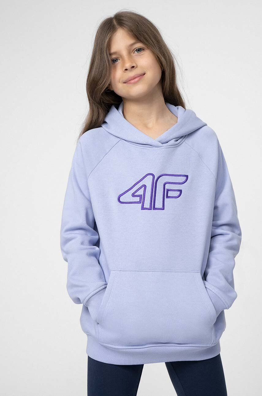 4F bluza copii culoarea violet, cu glugă, cu imprimeu