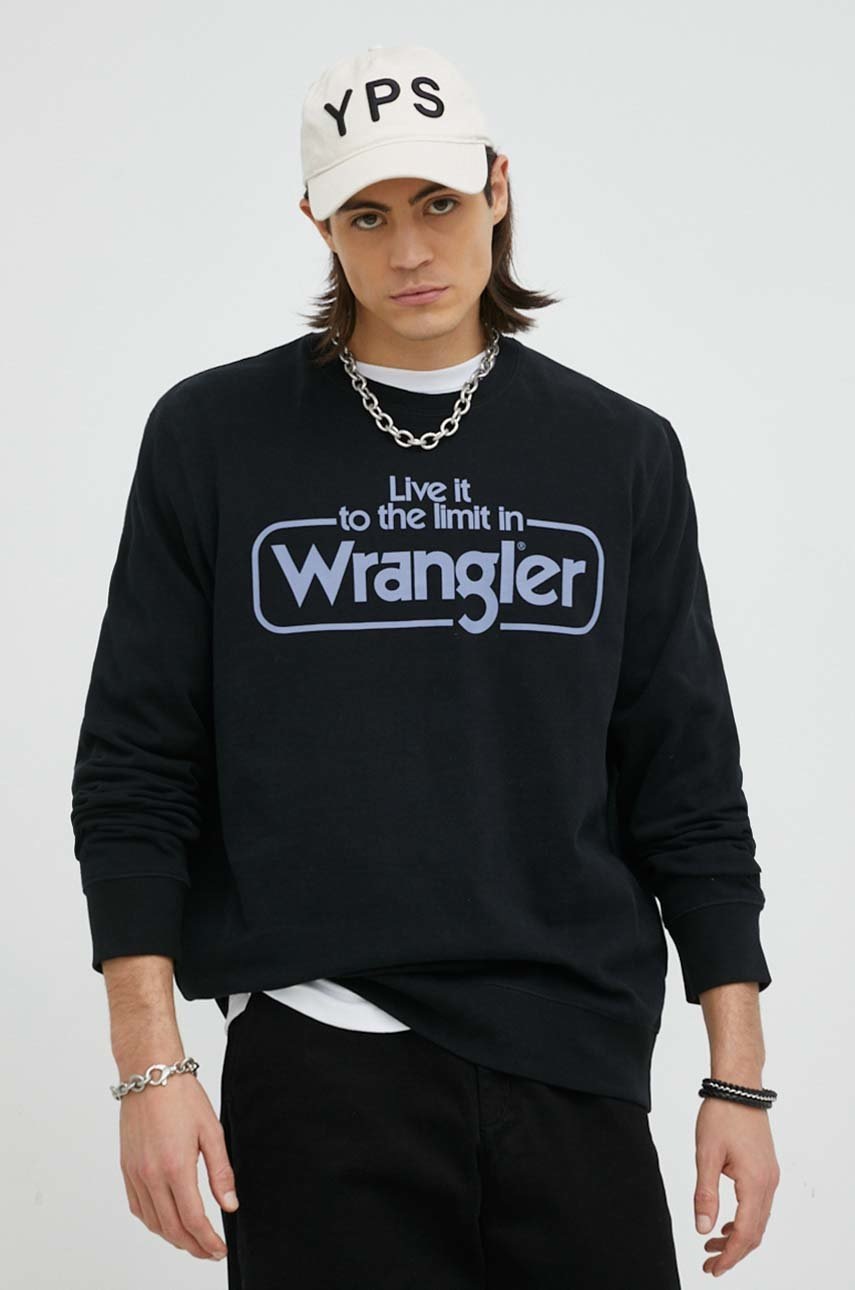 

Бавовняна кофта Wrangler чоловіча колір чорний з принтом