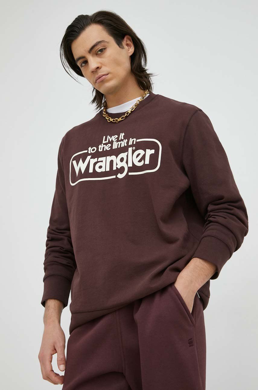 Wrangler bluza bawełniana męska kolor brązowy z nadrukiem