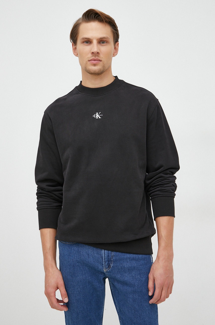 

Памучен суичър Calvin Klein Jeans в черно с принт, Черен