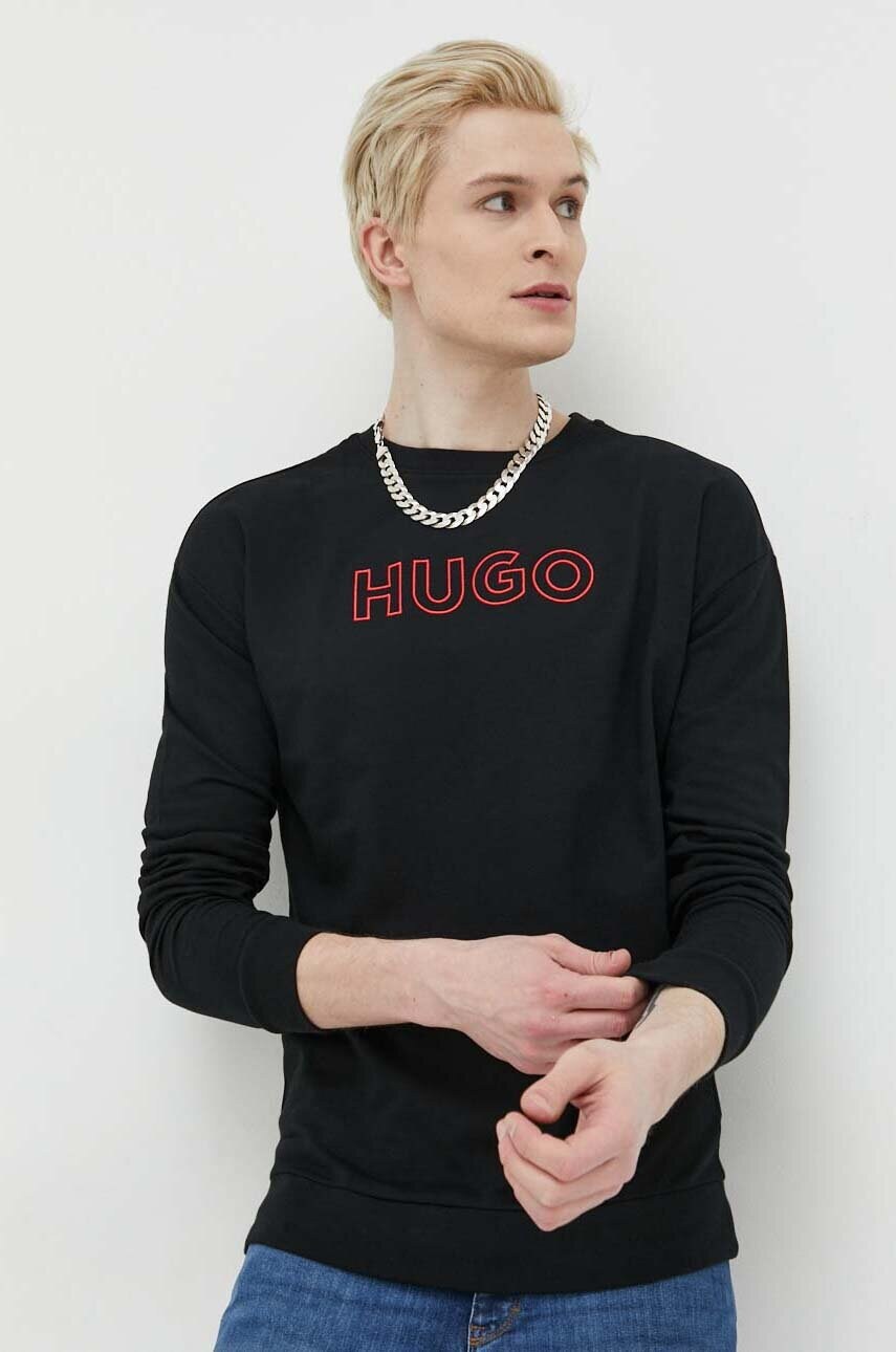 Hugo hanorac lounge din bumbac culoarea negru, cu imprimeu