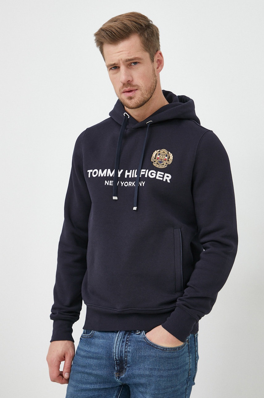 

Суичър Tommy Hilfiger в тъмносиньо с качулка с апликация, Тъмносин