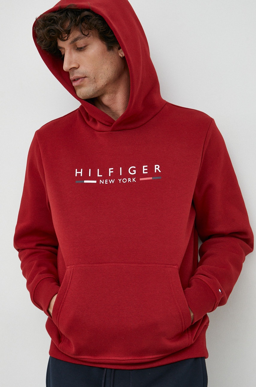 

Кофта Tommy Hilfiger чоловіча колір бордовий з капюшоном з принтом