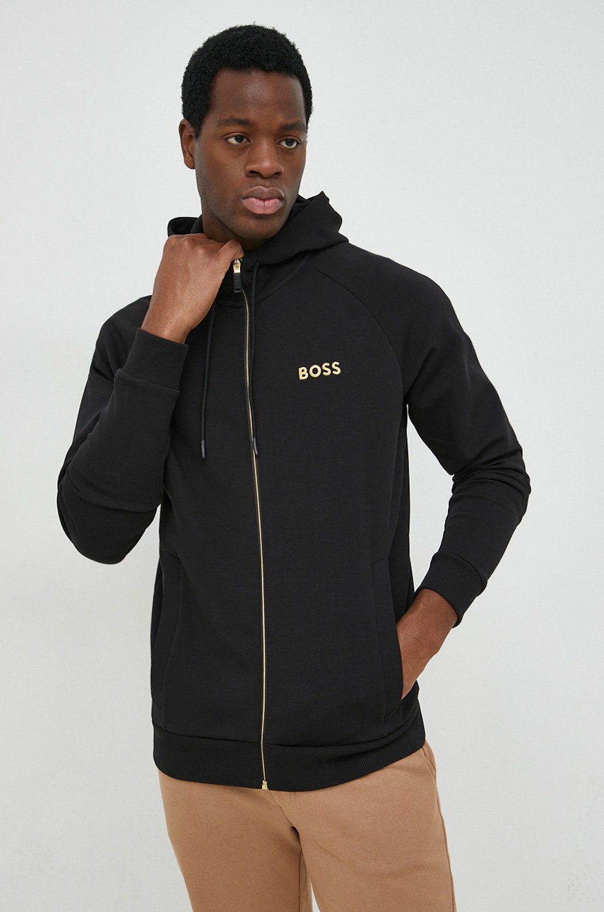 

Кофта BOSS BOSS GREEN мужская цвет чёрный с капюшоном с аппликацией