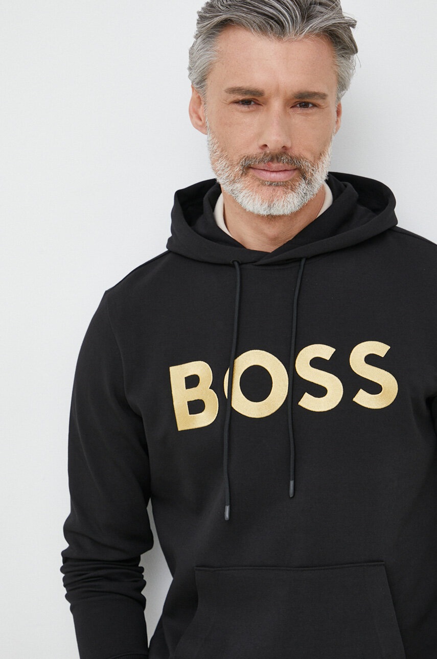 

Кофта BOSS BOSS GREEN чоловіча колір чорний з капюшоном з аплікацією