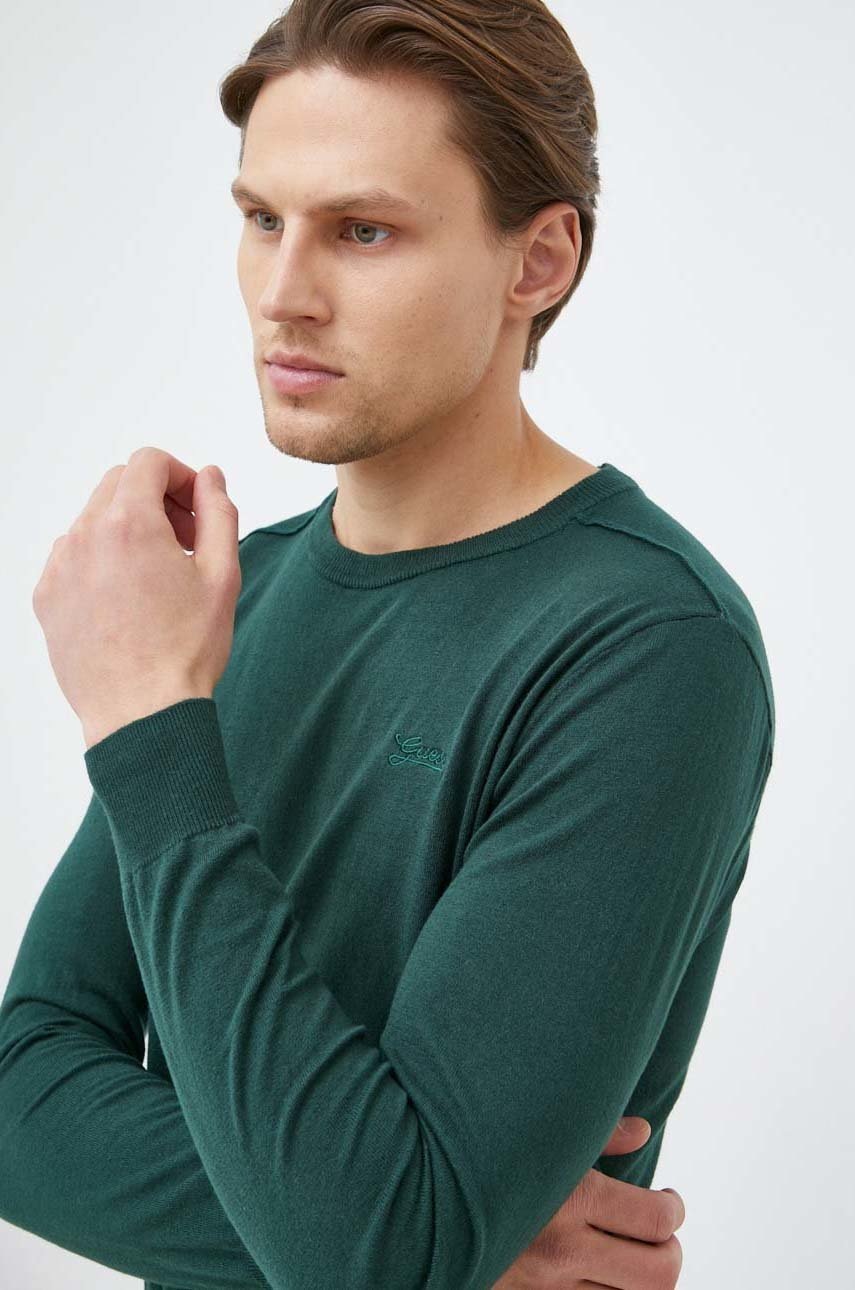

Свитер с примесью шелка Guess мужской цвет зелёный лёгкий