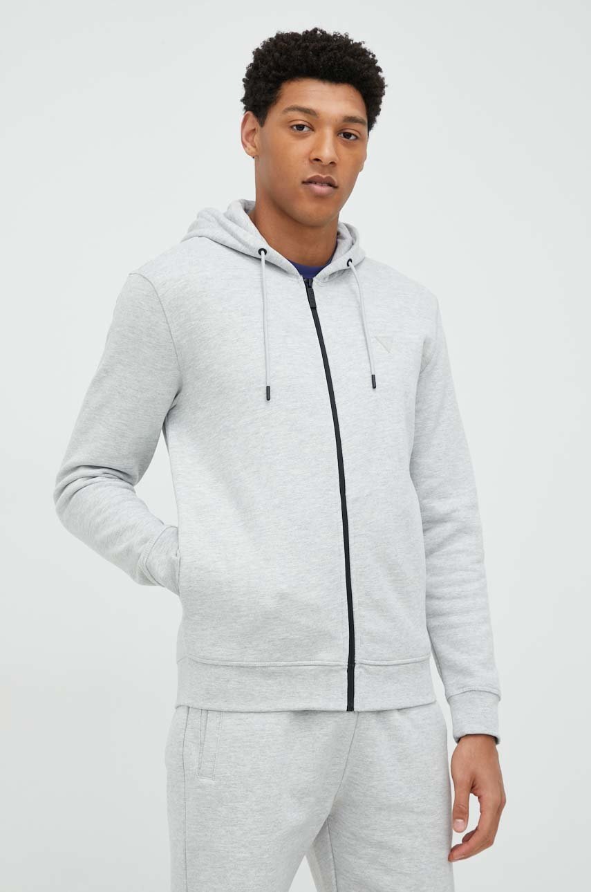 

Кофта Guess чоловіча колір сірий з капюшоном меланж