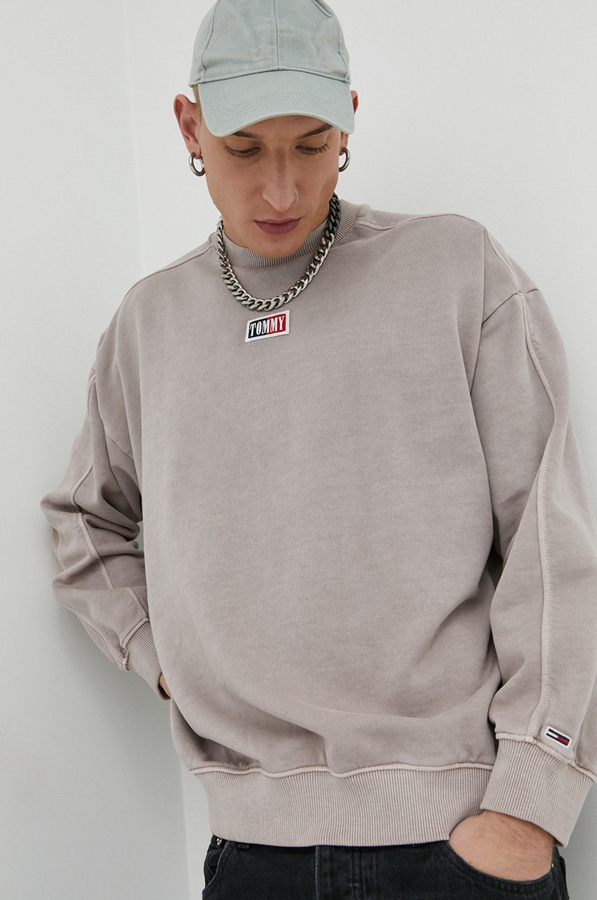 

Памучен суичър Tommy Jeans в бежово с апликация, Бежов