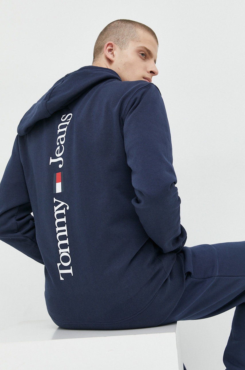 

кофта Tommy Jeans мужская цвет синий с капюшоном с принтом