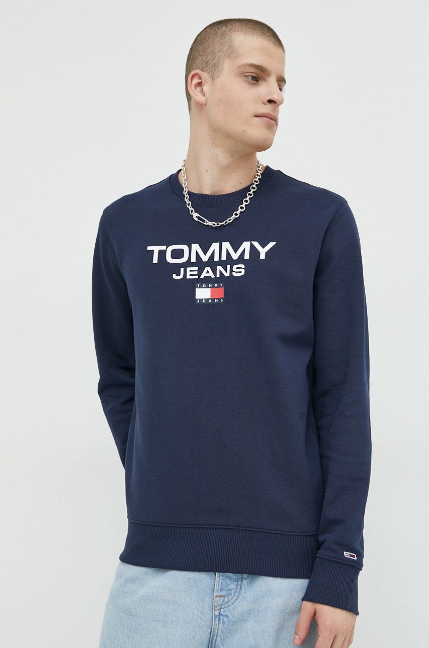 Bavlněná mikina Tommy Jeans pánská, tmavomodrá barva, s potiskem - námořnická modř -  Hlavní ma