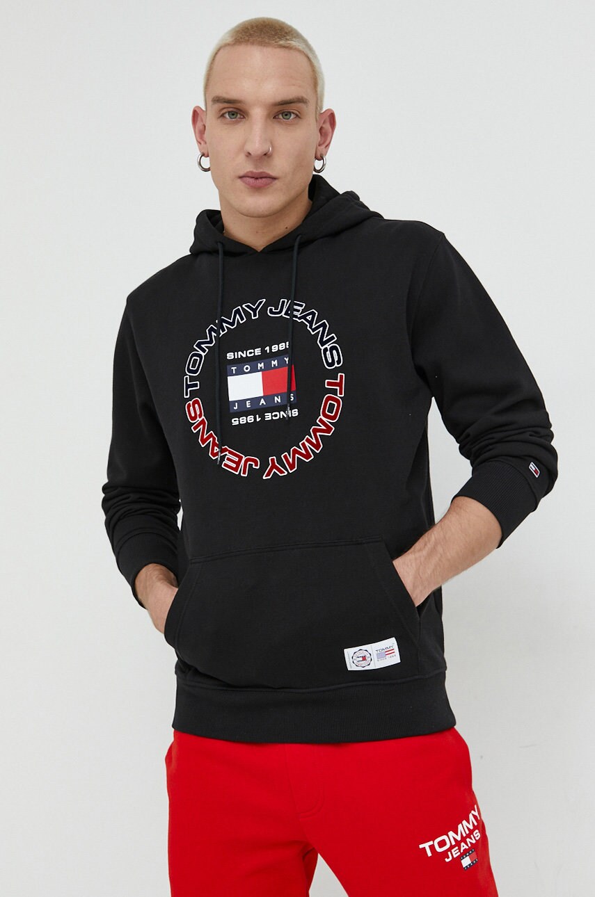 

Бавовняна кофта Tommy Jeans чоловіча колір чорний з капюшоном з принтом