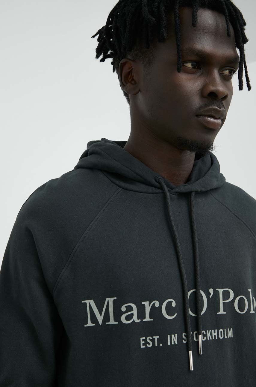 Marc O’Polo hanorac de bumbac barbati, culoarea negru, cu glugă, cu imprimeu answear.ro imagine noua