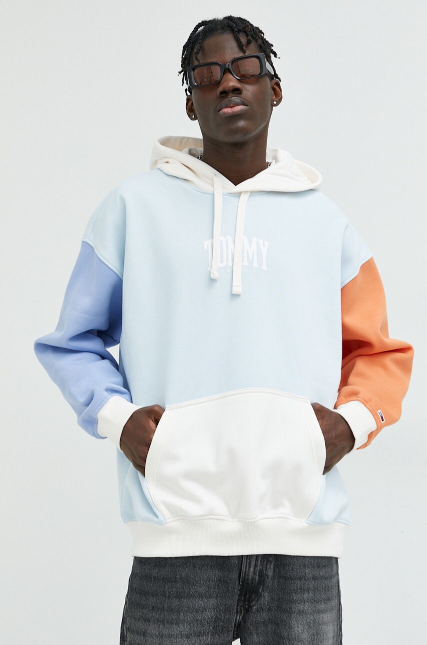 

Суичър Tommy Jeans в синьо с качулка с десен, Син