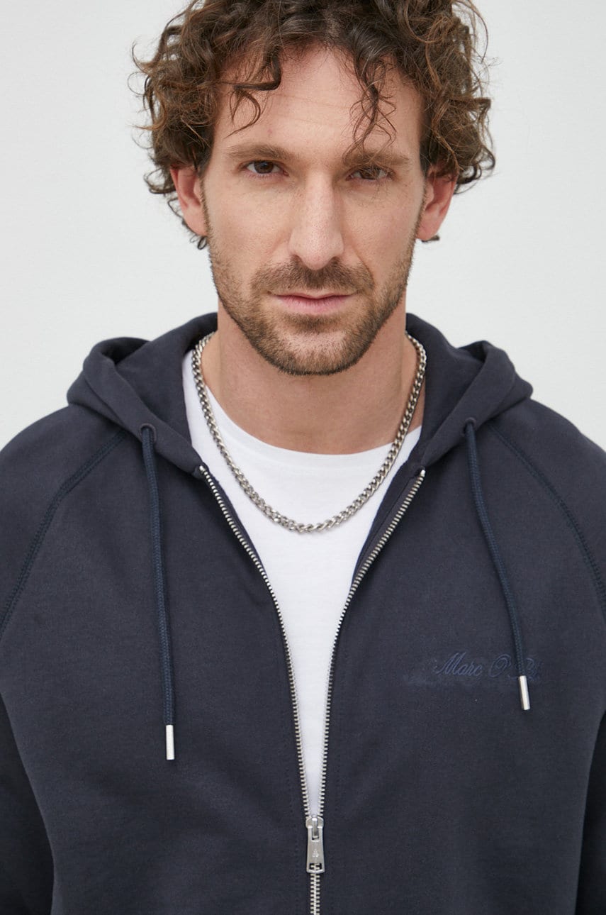 Marc o'polo hanorac de bumbac barbati, culoarea albastru marin, cu glugă, modelator
