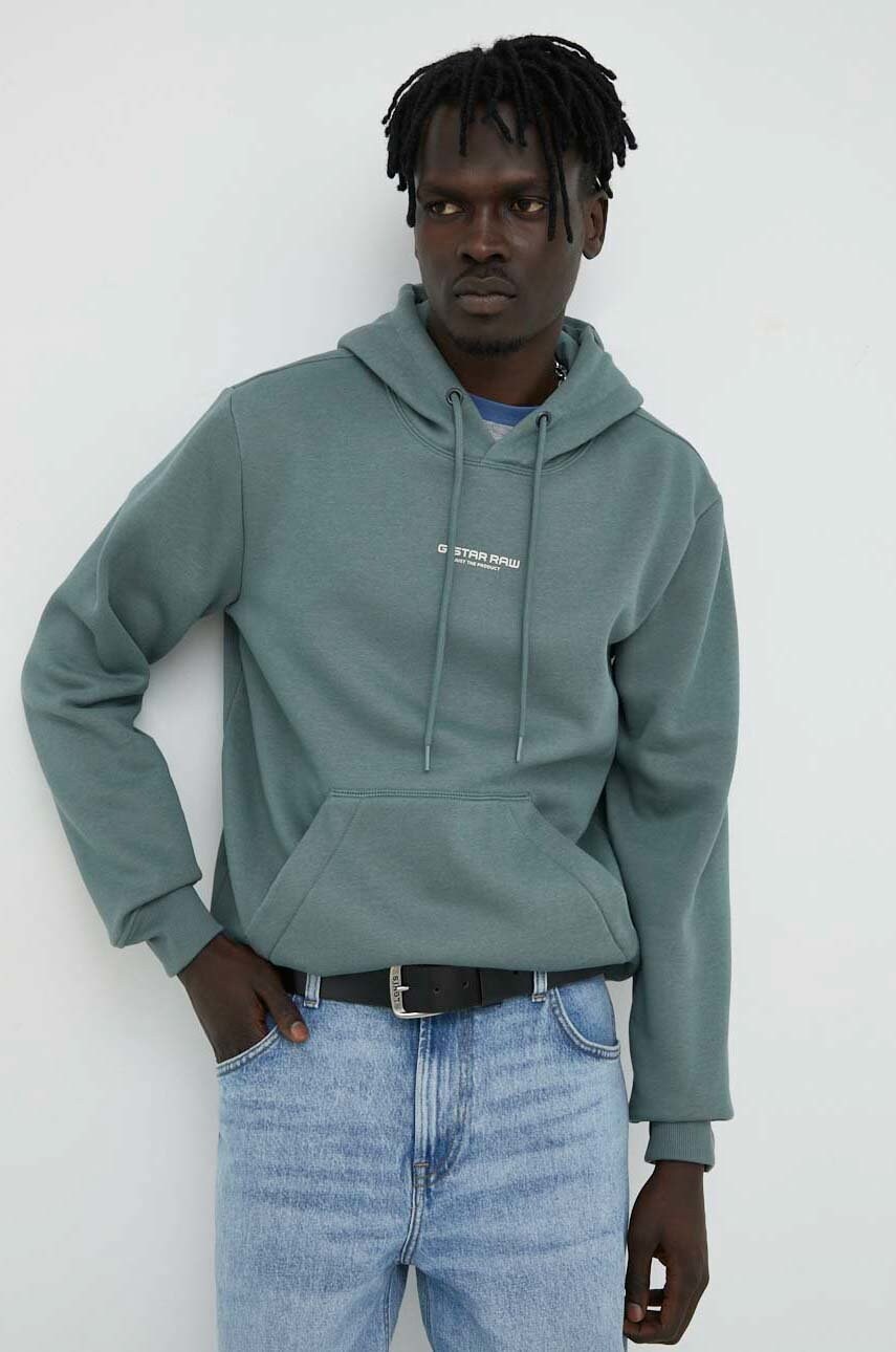 

Кофта G-Star Raw чоловіча колір зелений з капюшоном з принтом