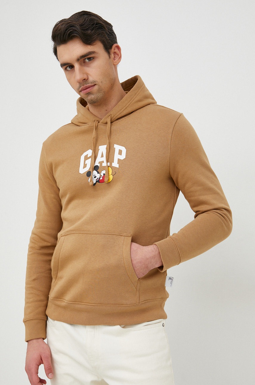 

Суичър GAP x Disney в кафяво с качулка с принт, Кафяв