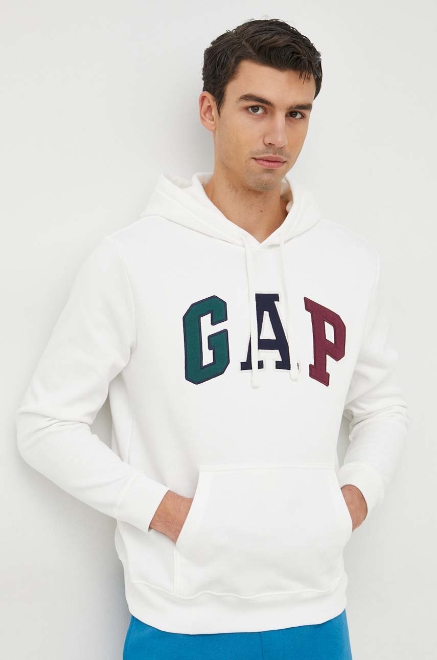 

Суичър GAP в бяло с качулка с апликация, Бял