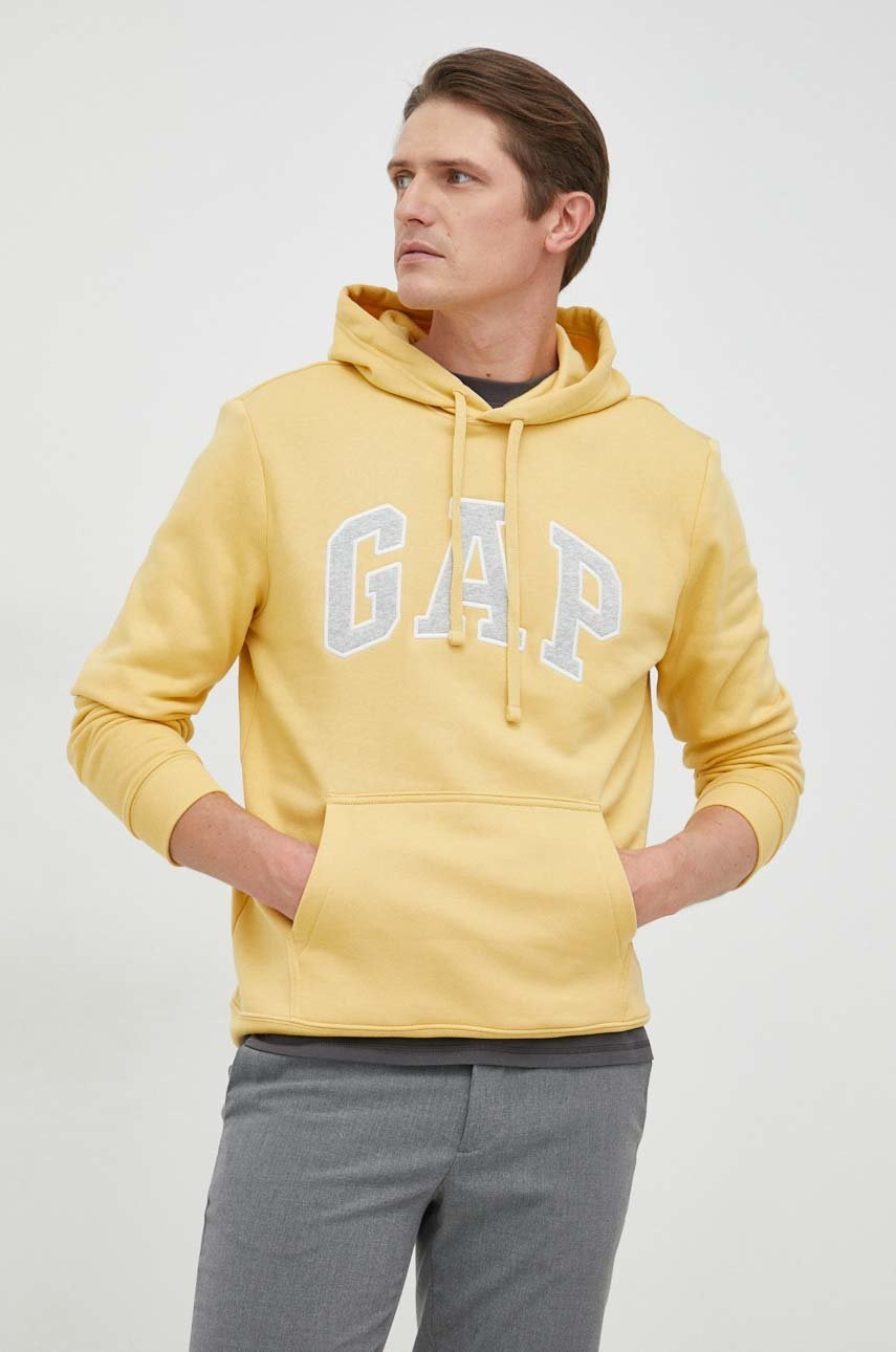 

Суичър GAP в жълто с качулка с апликация, Жълт