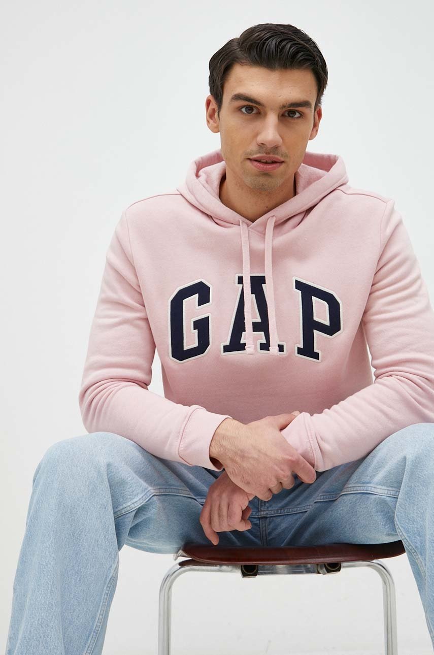 

Суичър GAP в розово с качулка с апликация, Розов