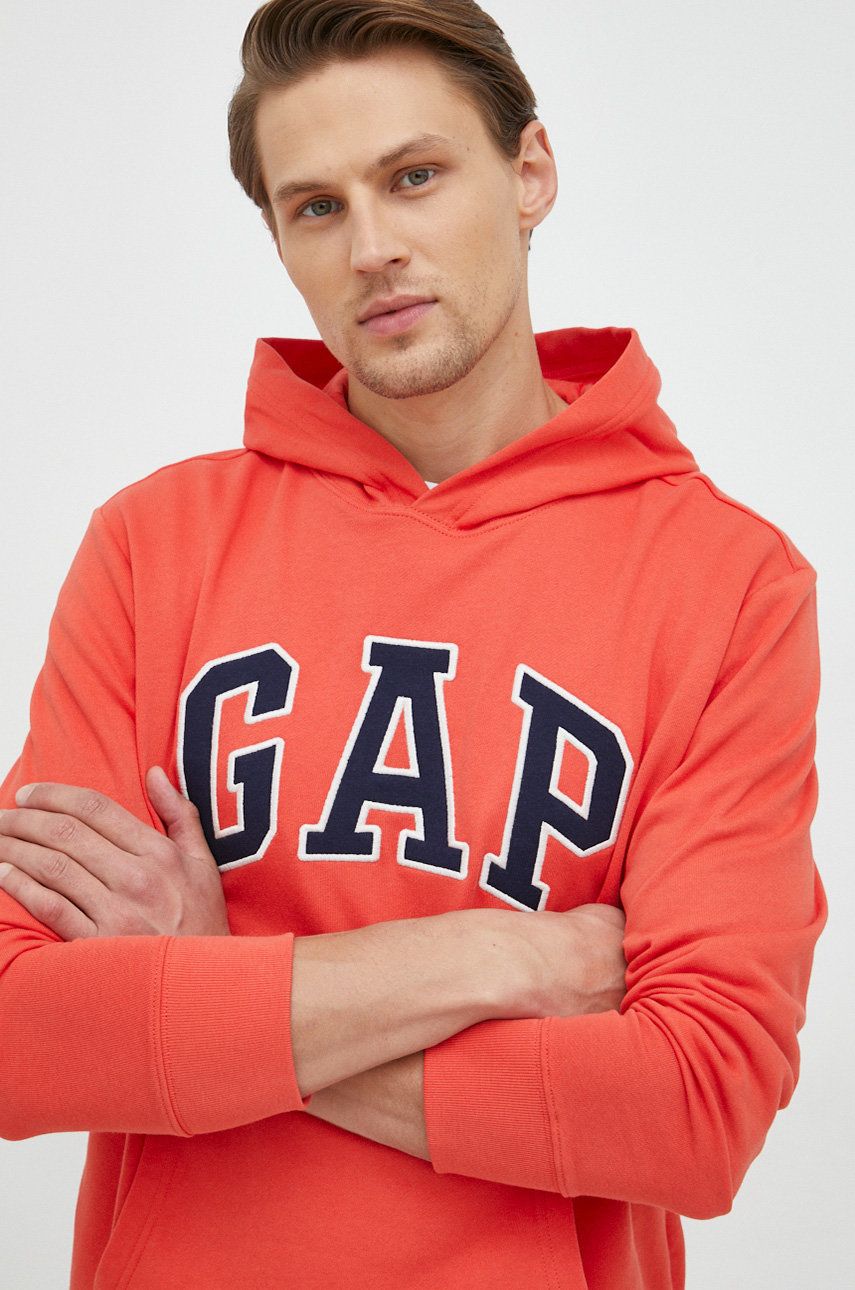 Gap GAP bluza bawełniana męska kolor czerwony z kapturem z aplikacją